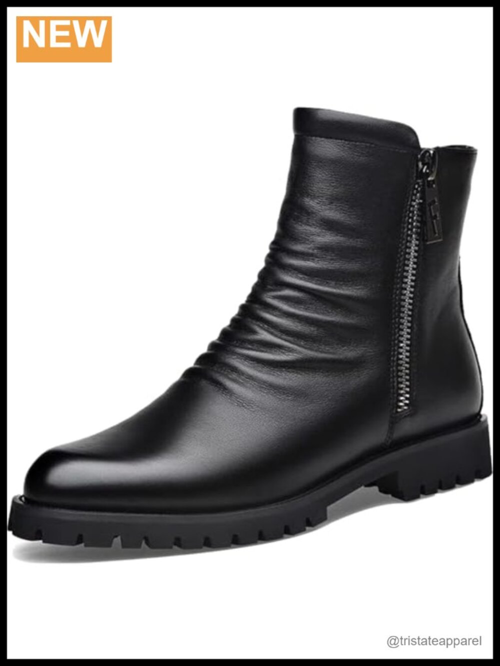 Faux Leather High-Top Chelsea Boots Side Zipper Chunky Block Heel Ankle Boots